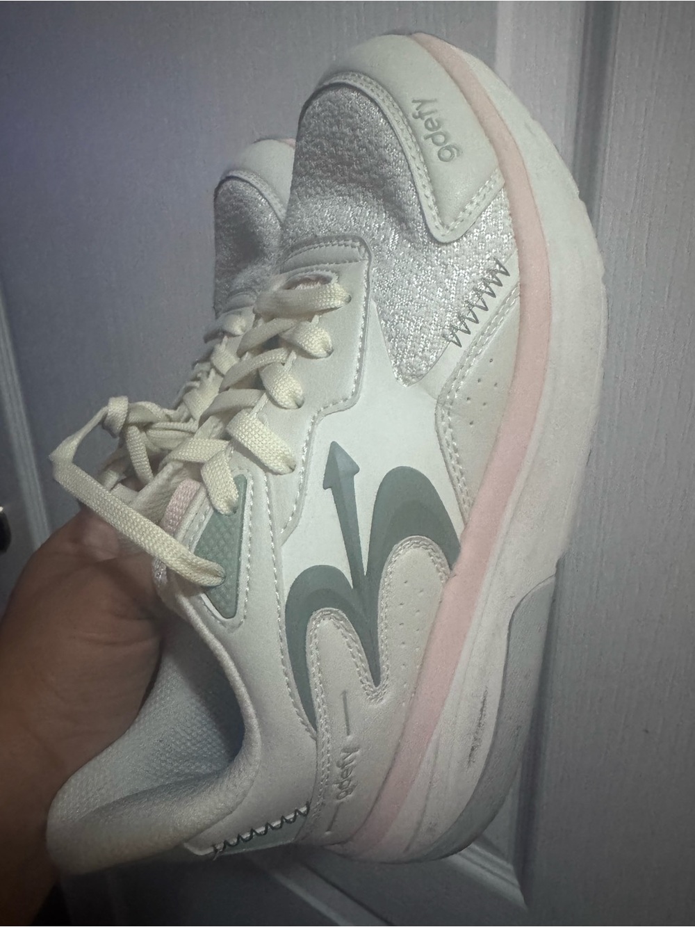 Women's Fashion Trainer Sneakers - White with Pink and Light Gray Accents